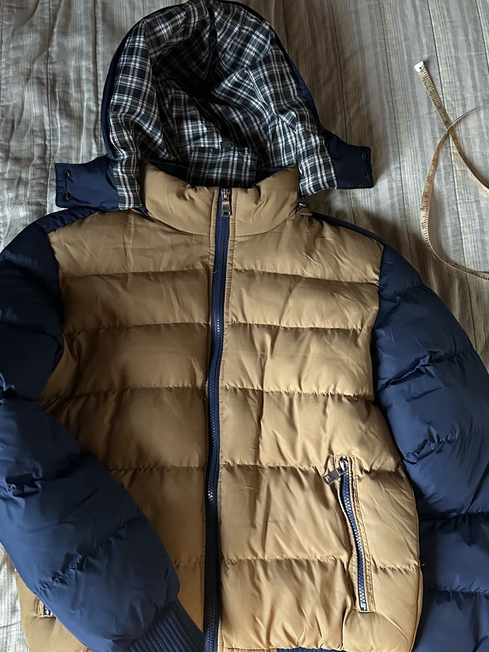 Navy & Tan Quilted Puffer Jacket